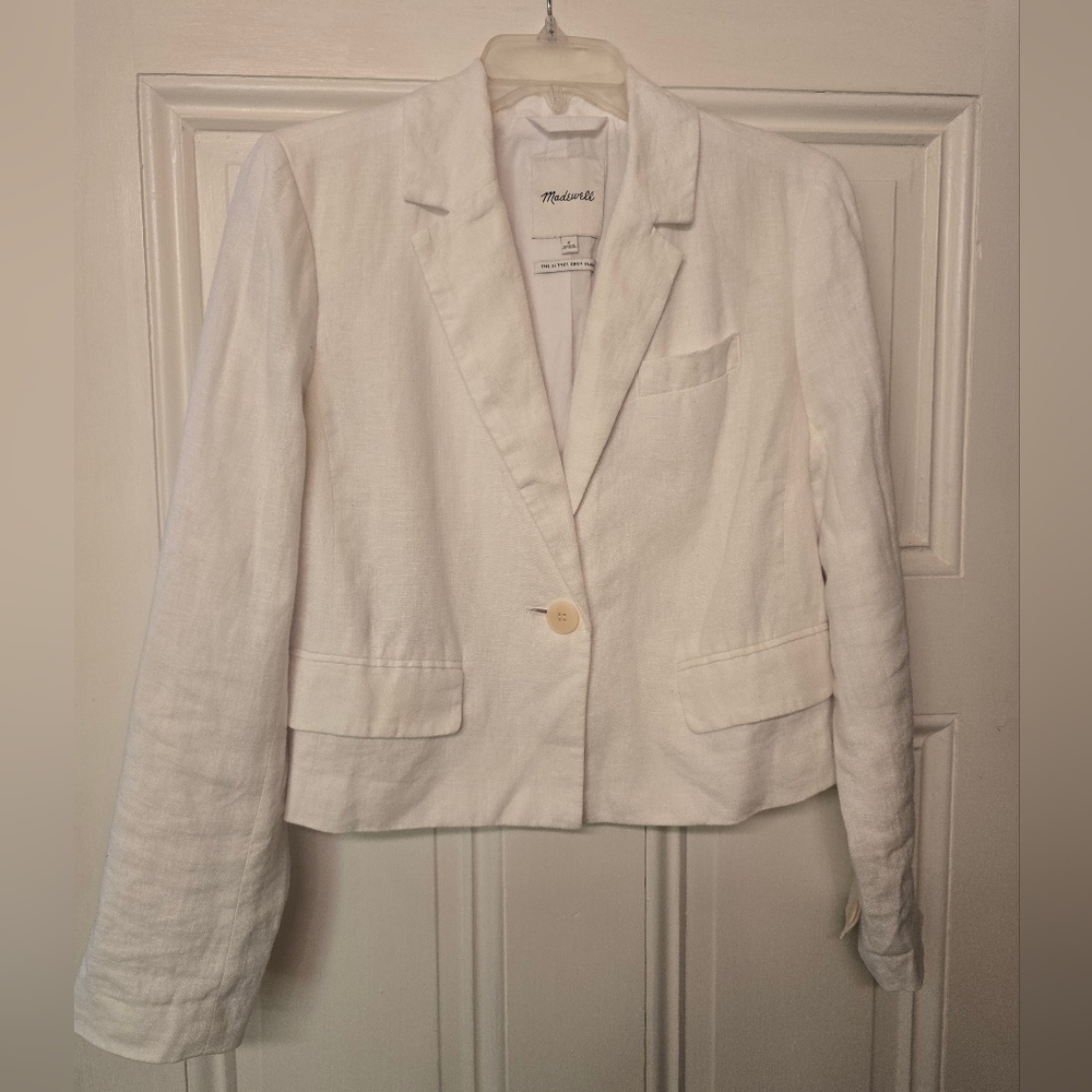 Madewell Sutter Crop Blazer White Linen S